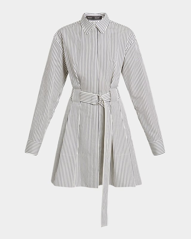 Violan Stripe Belted Poplin Mini Dress